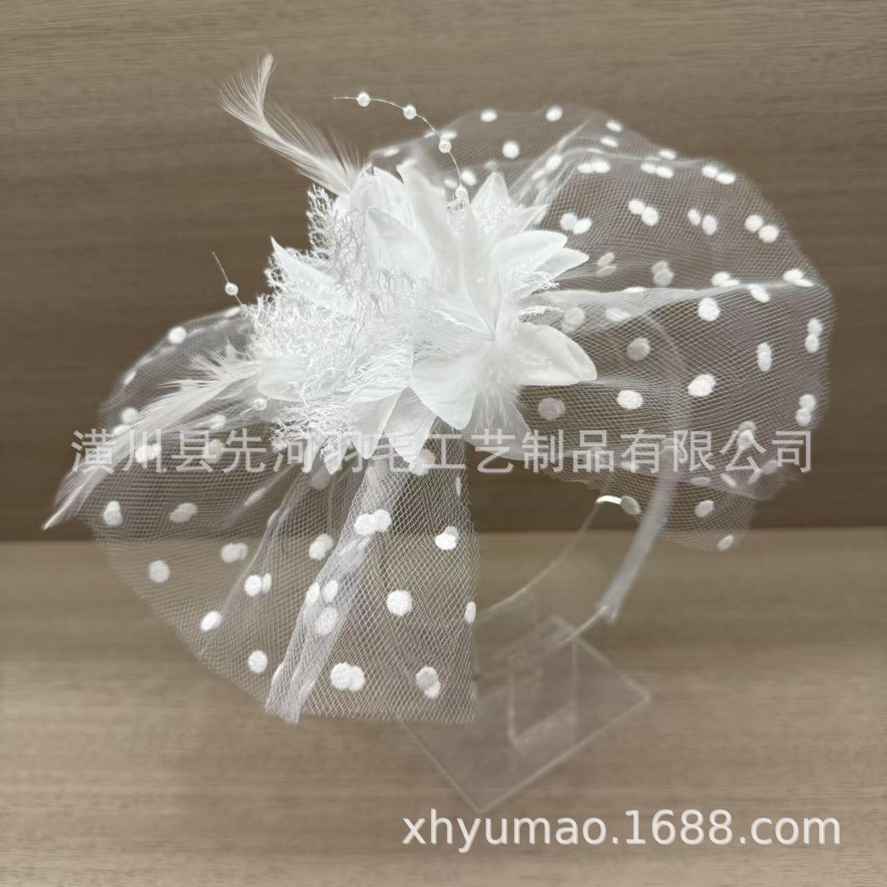 复古风羽毛花朵网纱发箍新娘婚礼礼帽旅拍头饰饰品发饰头纱详情12