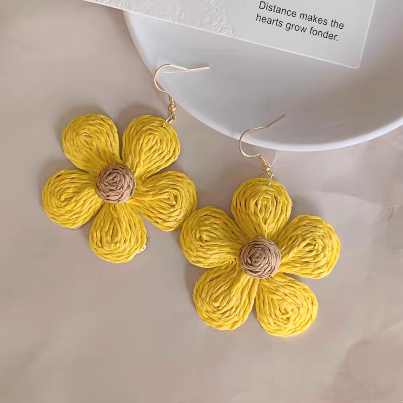 黄白度假岛屿手工太阳花耳环新款个性夸张大花朵耳坠小众设计耳钩详情5
