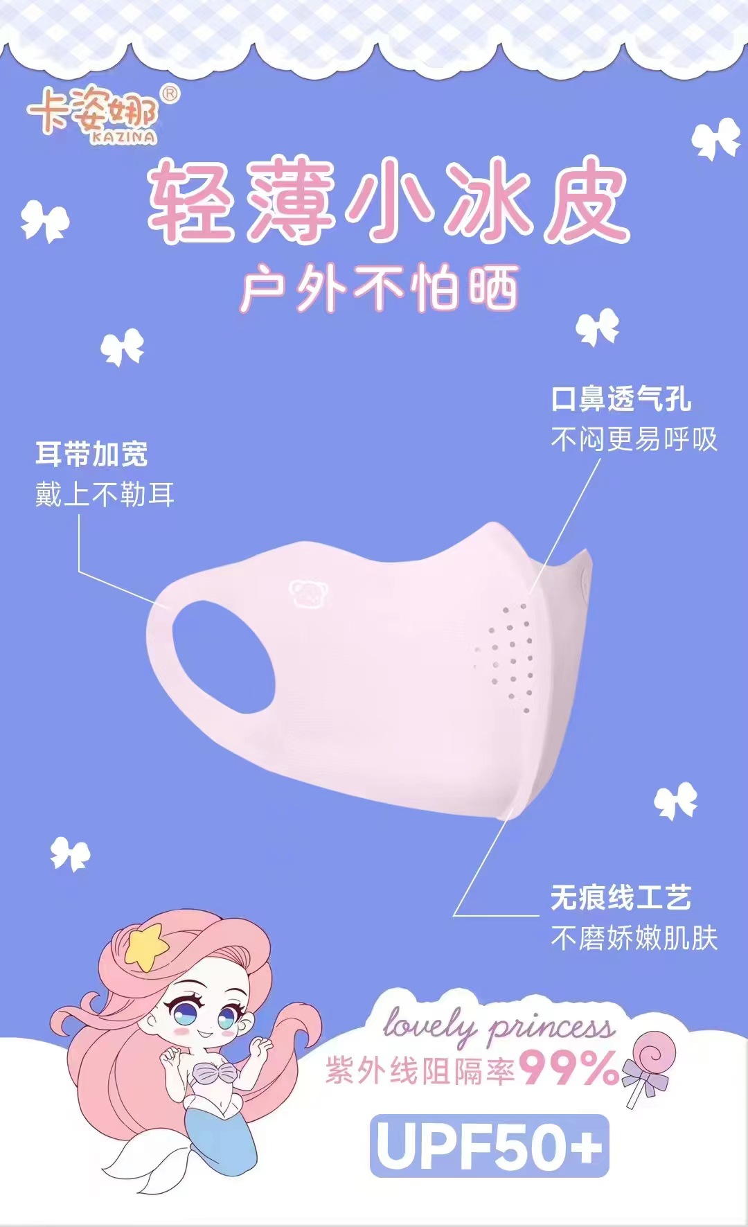 2024夏季新款儿童透气冰丝防晒口罩3d立体薄款可水洗防紫外线口罩详情6