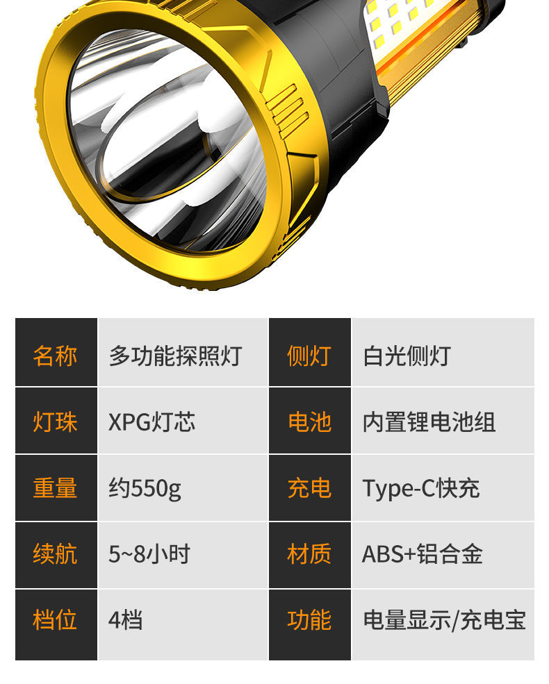 探照灯手提式手电筒强光超亮远射可充电户外家用便携式大功率矿灯详情18