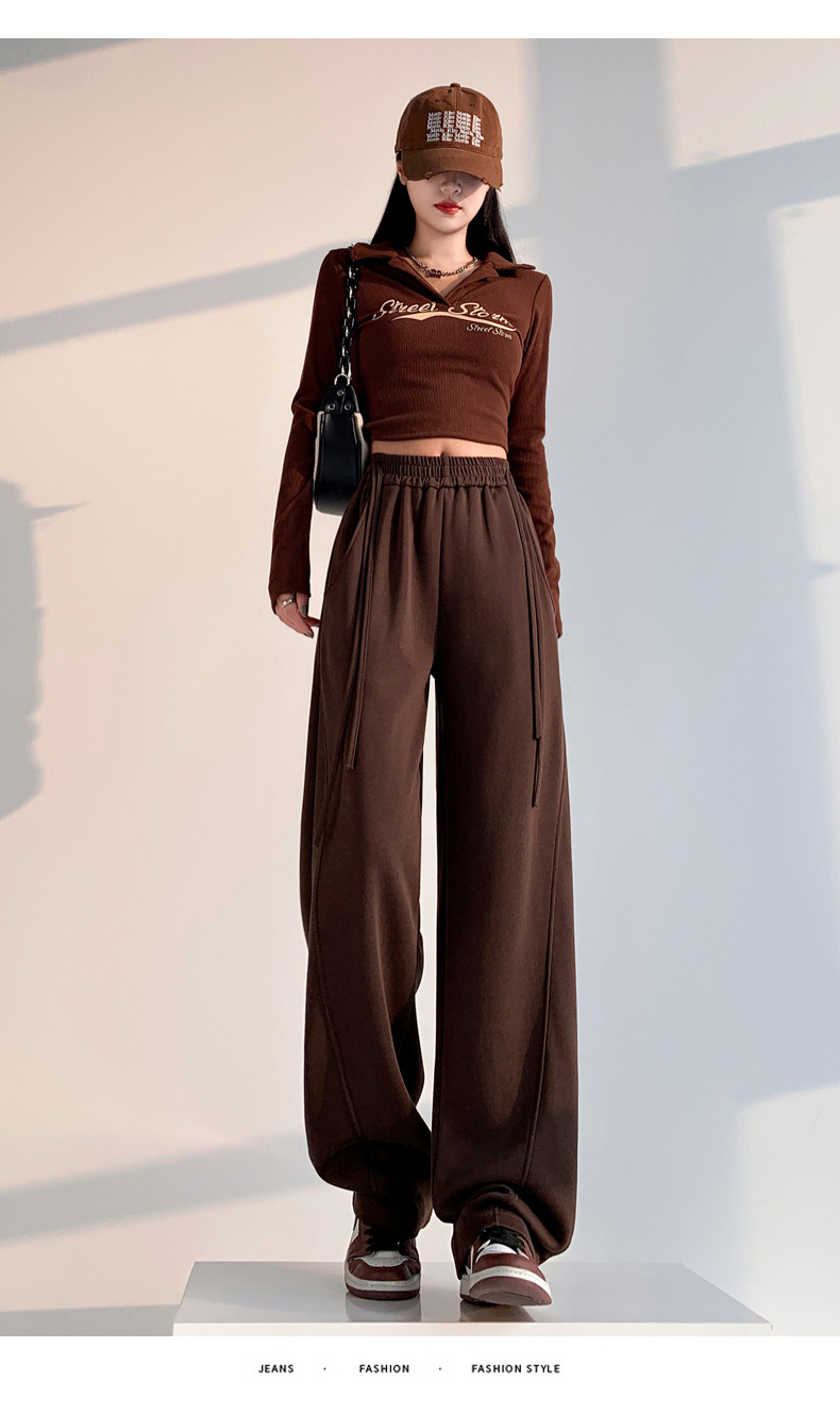 Fleece warm wide-leg pants, loose and high-waisted, slimming winter new style pic 46