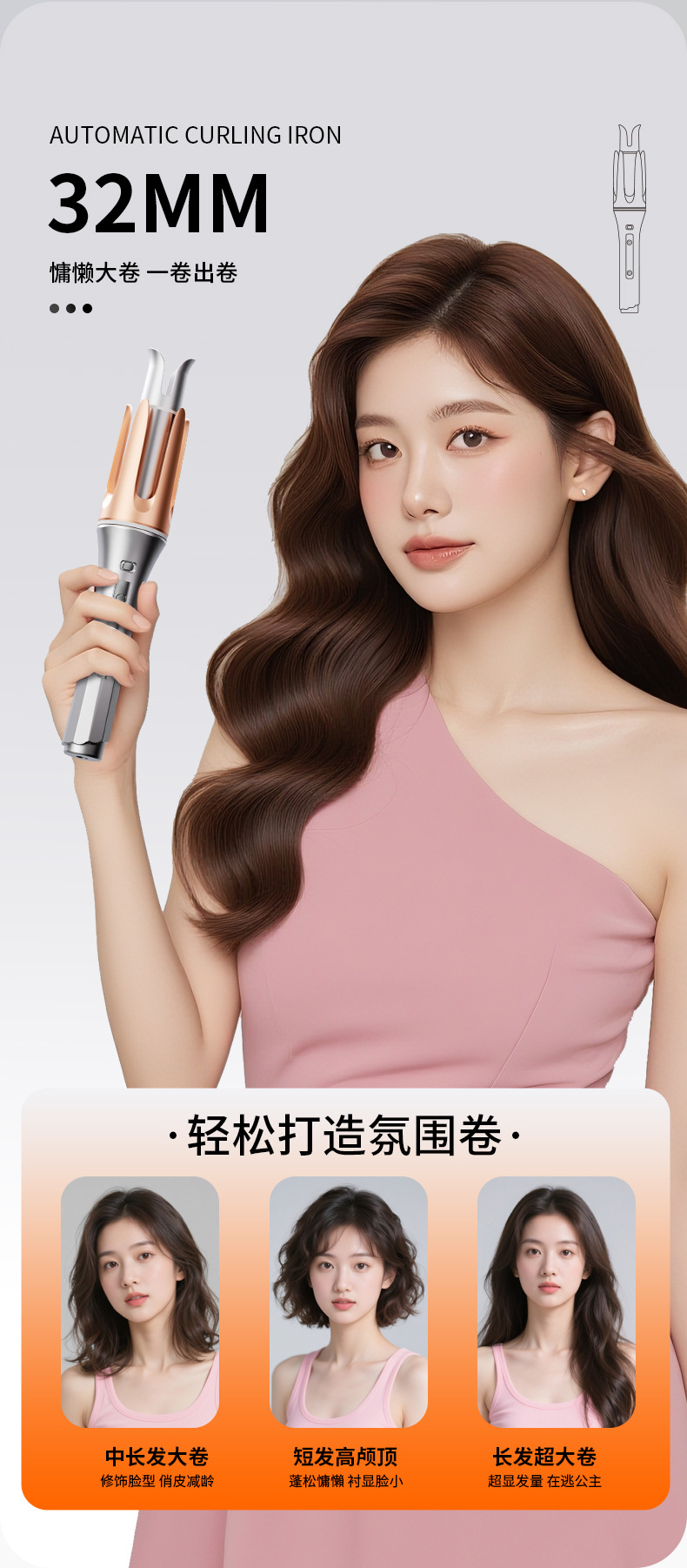 跨境外贸全自动卷发棒懒人法式32mm卷发25mm电动烫发器大卷大波浪详情4