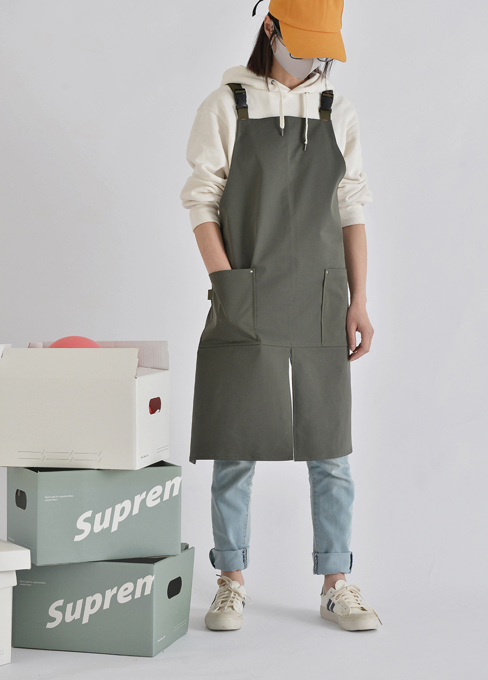 外贸工厂韩日防水式咖啡餐厅帆布围裙罩衣工作服围兜纯棉厨房制服详情25