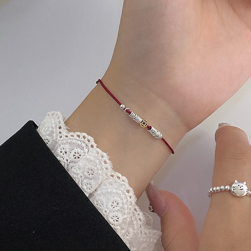 红绳套装s925纯银手工编织碎银子红绳手链女抽拉式可调节手串详情5
