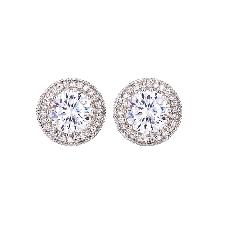 Zhuoheng Select 925 all-silver full-diamond one-carat Moissanite stud earrings, a simple and versatile European and American hip-hop style pic 3