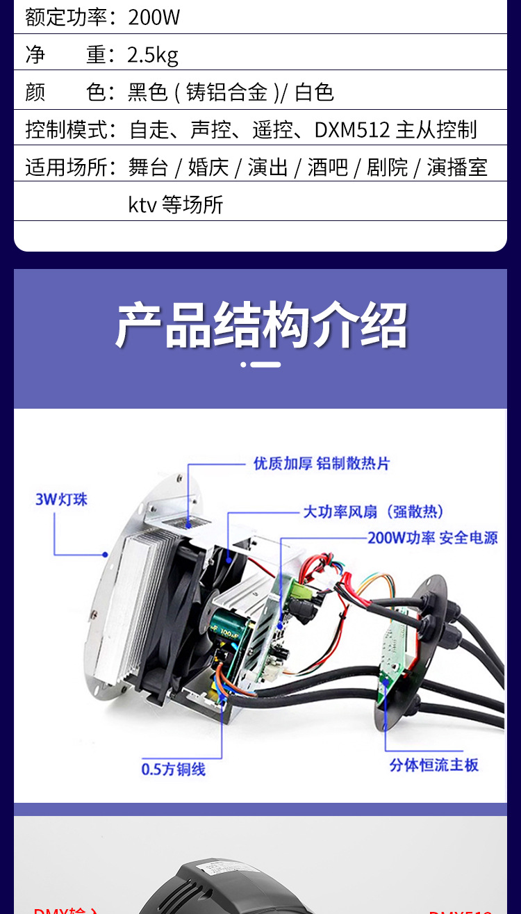 文景舞台灯光led全彩帕灯54颗3w染色灯婚庆酒吧舞蹈室cob面光灯详情17