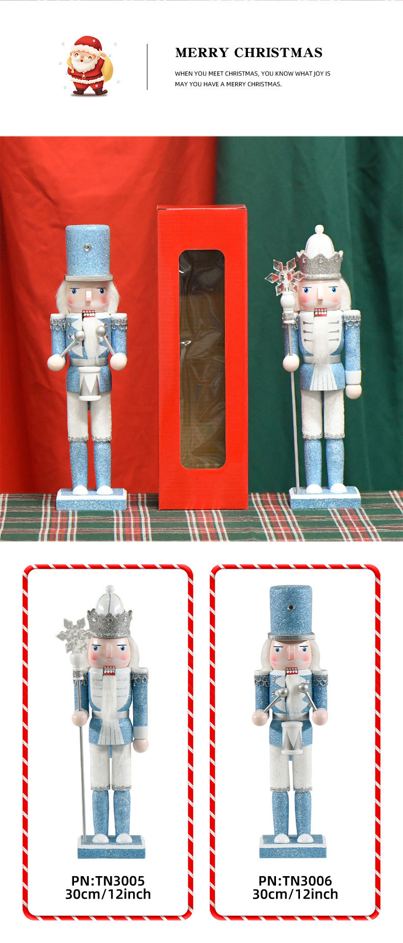 A new 30CM macaron sparkling pink blue snowflake king Drummer nutcracker Christmas decoration piece has been added to the 12-inch screen pic 4