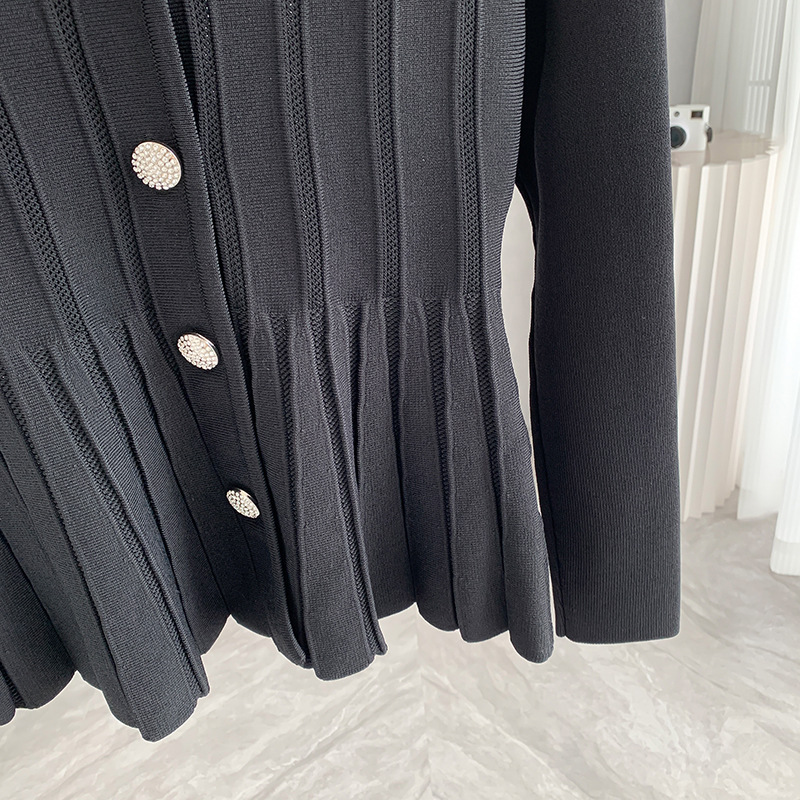 Bajia Heavy Industry Crystal button waist-cinching knitted sweater for women 24 early Autumn new style, slimming and hollowed-out high-end top pic 8