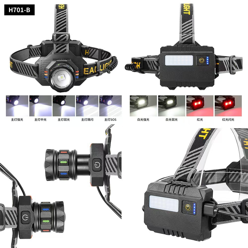 跨境新款白激光强光头灯USB充电户外变焦远射头灯东背部红光警示L详情2