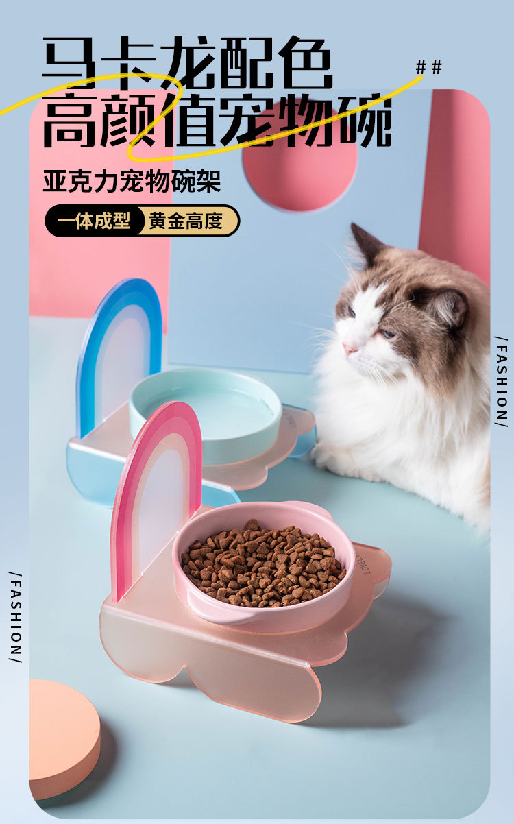 Wholesale of Korean Bridga double-eared cat bowls, dog food bowls, ceramic pet bowls, cat and dog food bowls without black chins, and slow food bowls pic 1