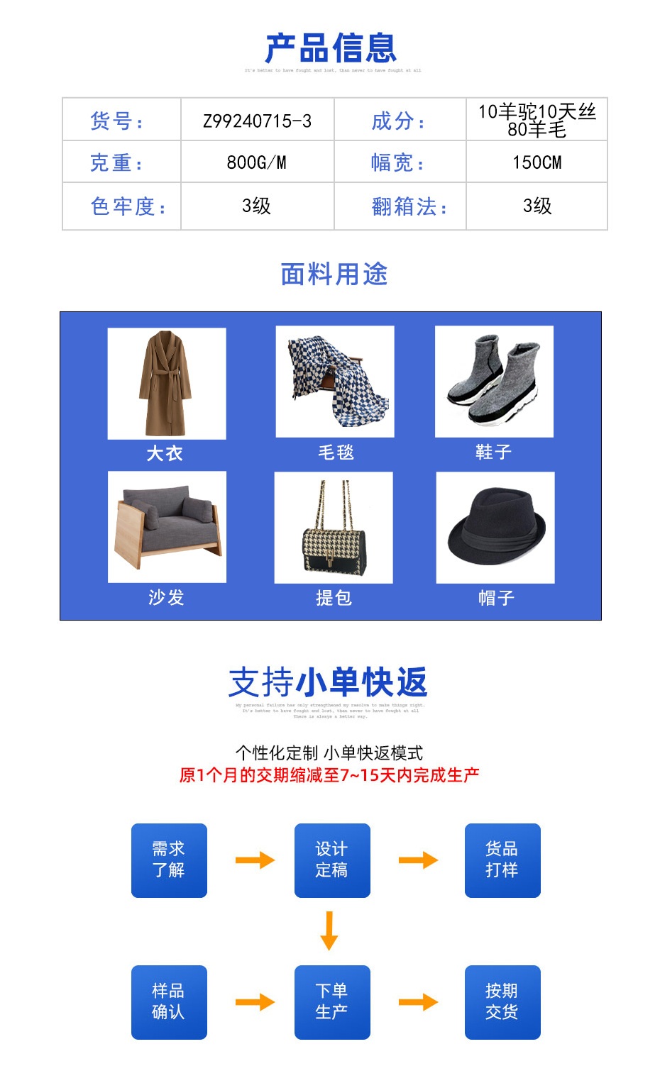 双面呢布料羊毛晴纶面料加厚保暖秋冬外套详情3