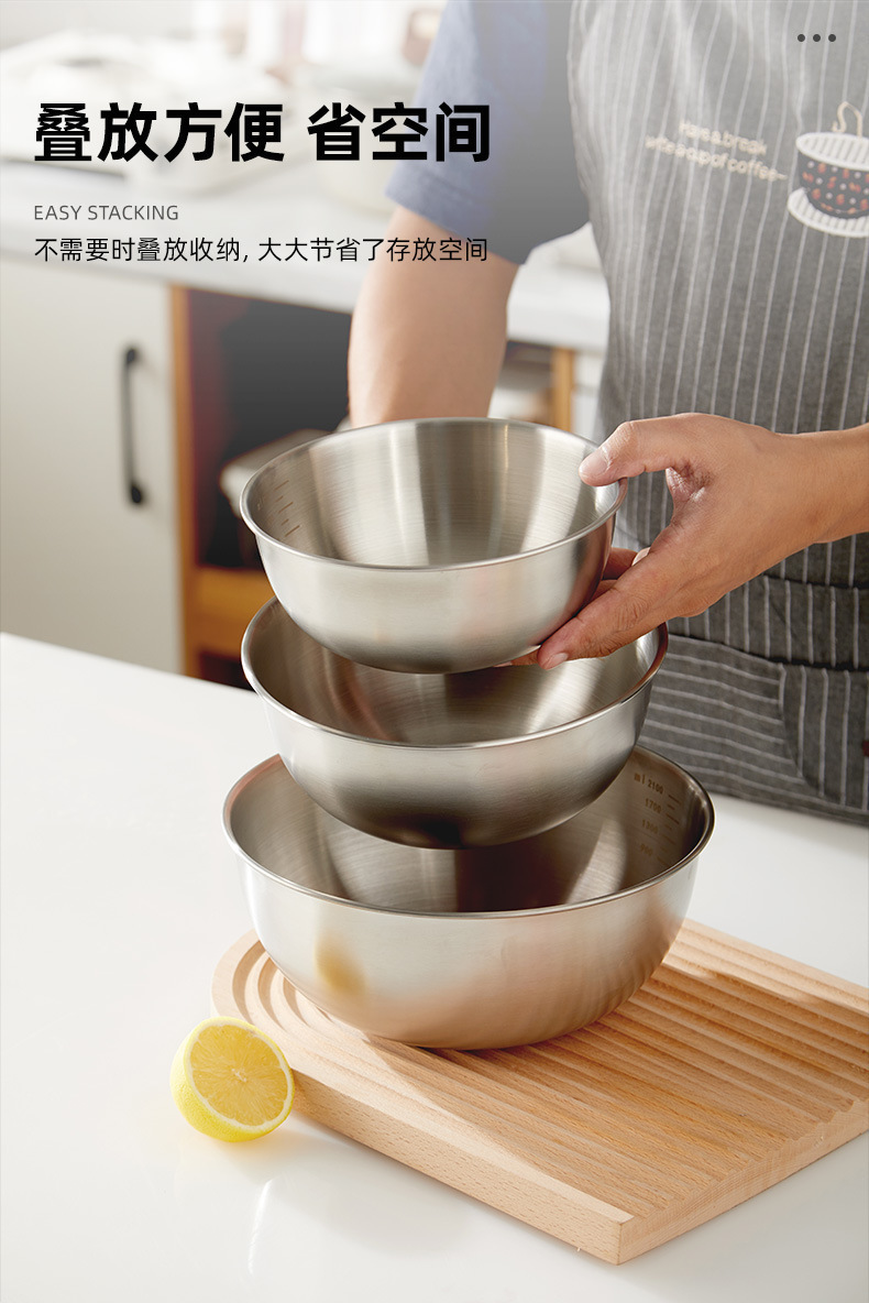 Thickened stainless steel salad bowl, ramen bowl, cooking basin, Korean-style salad bowl with scale, stainless steel bowl for beating eggs and mixing noodles pic 4