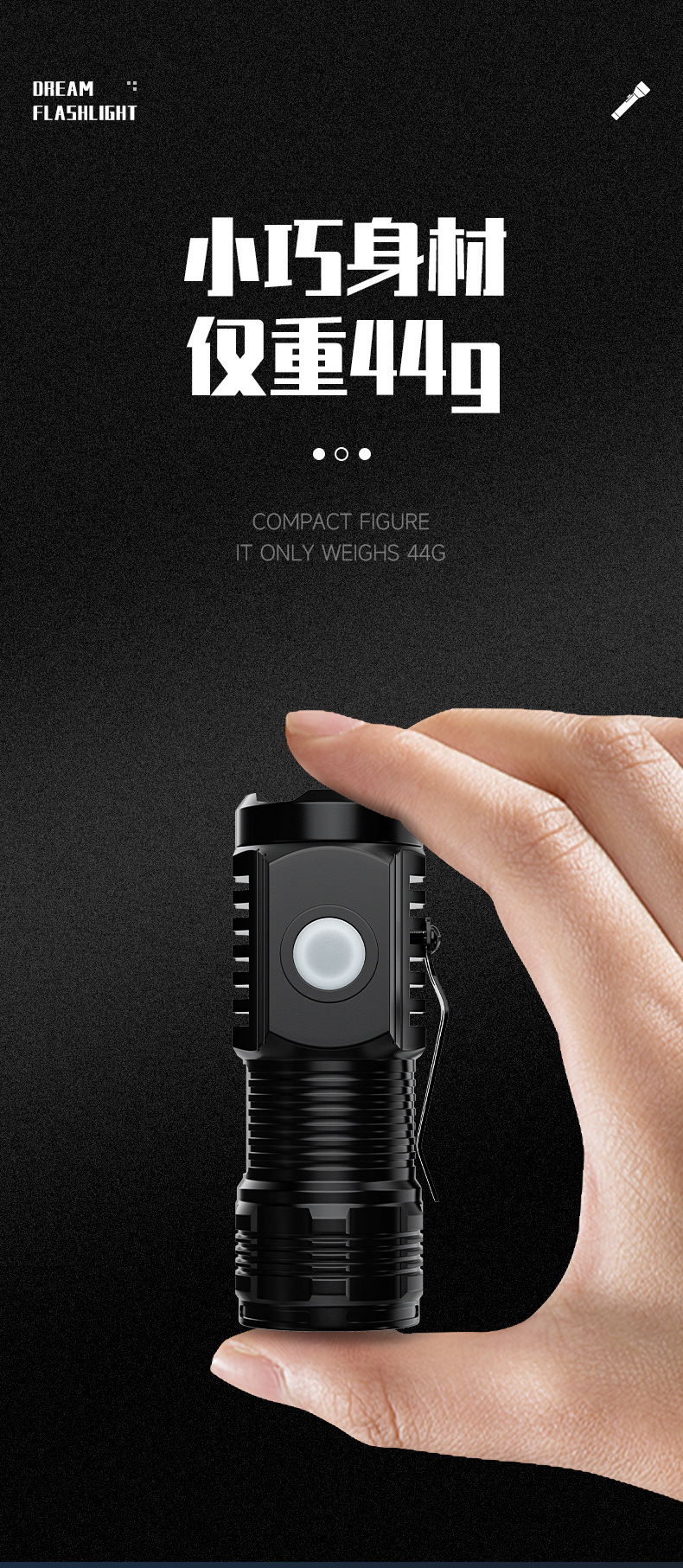 Outdoor three-eye flashlight, rechargeable with strong light, ultra-bright outdoor long-range shooting, small mini portable home flashlight pic 6