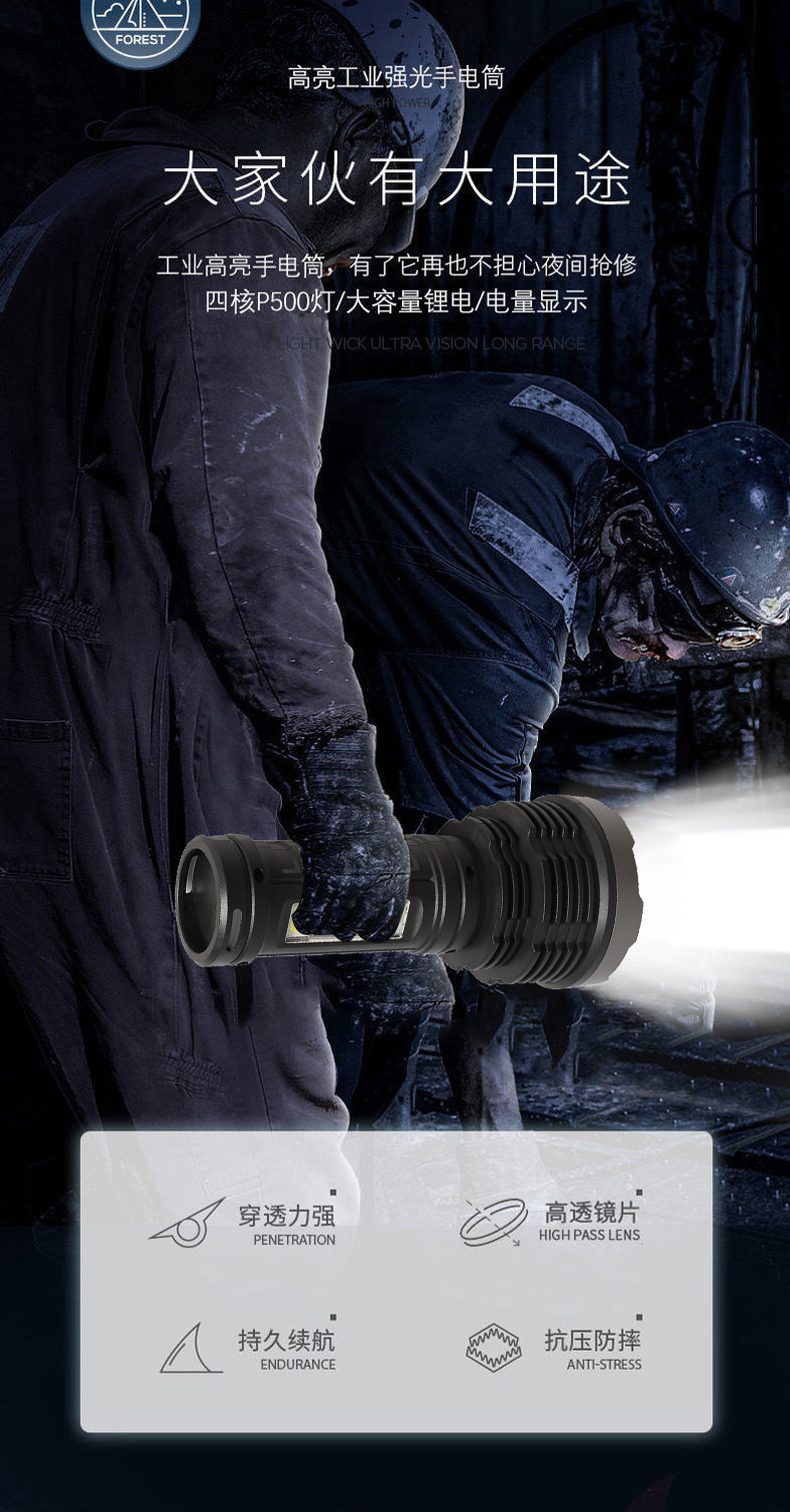 Factory direct sales of outdoor searchlights, high-intensity long-range led flashlights, USB charging COB side lights, camping rechargeable type pic 1