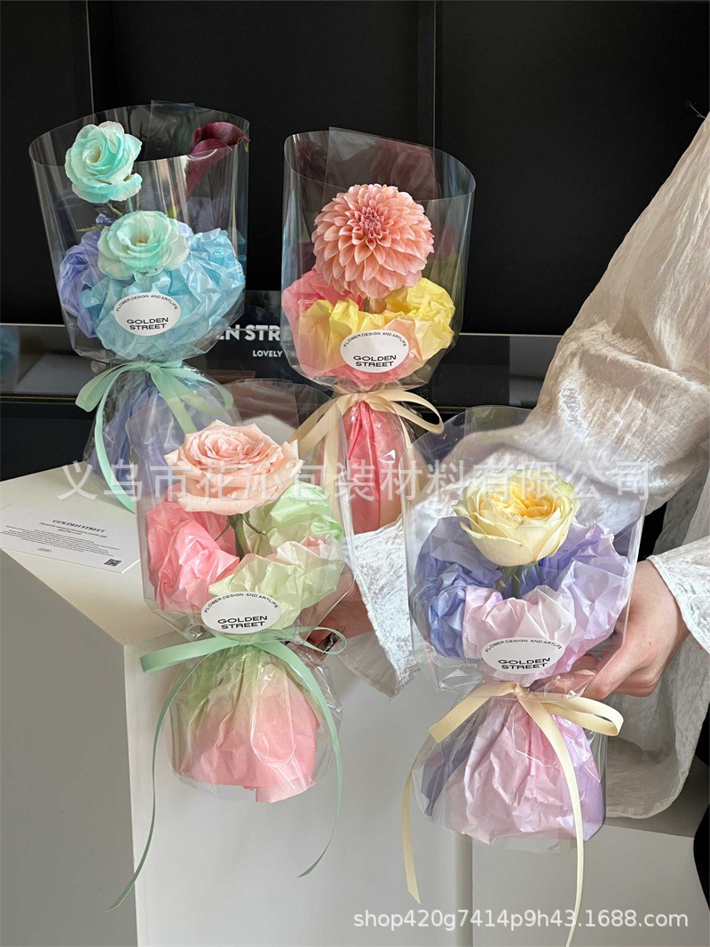 Original new product, gradient pear paper waterproof Korean-style bouquet packaging, floral art rose wrapping material, fresh flower packaging supplies pic 10