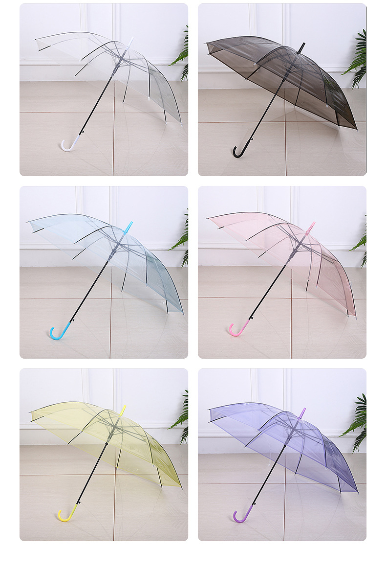 Creative and fresh long-handled transparent umbrellas, colorful straight-pole transparent umbrellas, automatic wholesale, logo advertising gift umbrellas pic 20