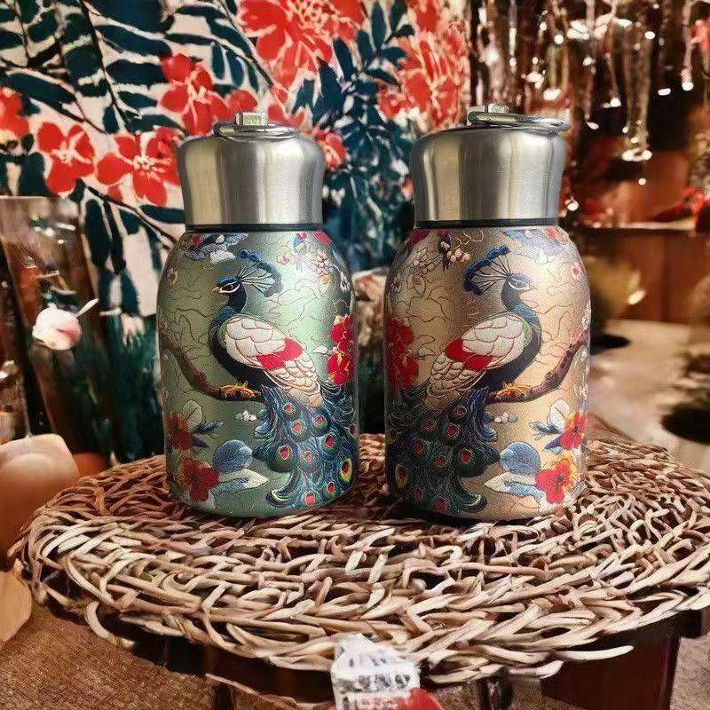 小胖丁保温杯复古国潮孔雀水杯便携创意316不锈钢杯高颜值礼品杯详情7