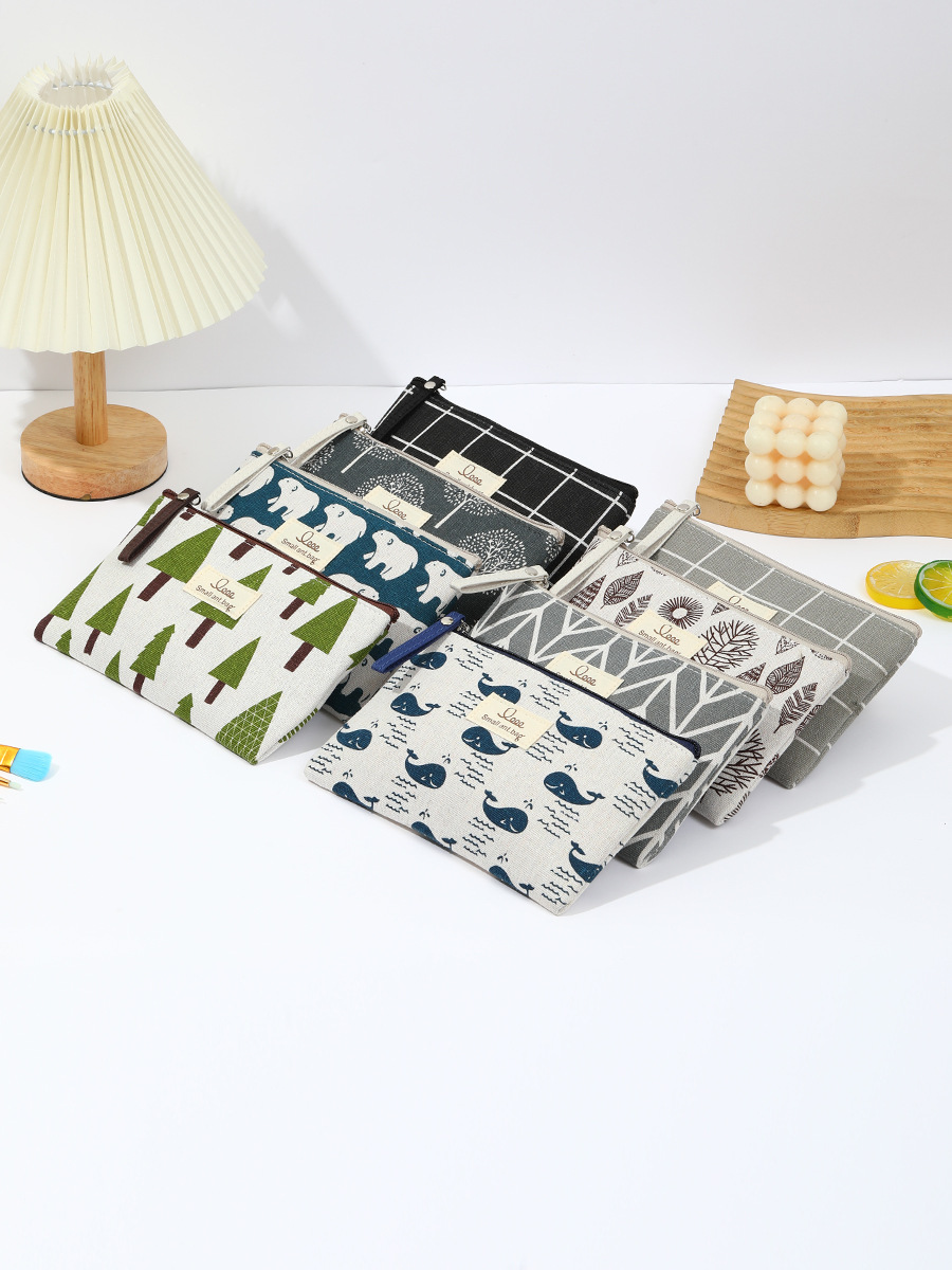 Cross-border large linen makeup bag, multi-functional, hand-held bag, mobile phone coin purse, makeup storage bag, customizable pic 3