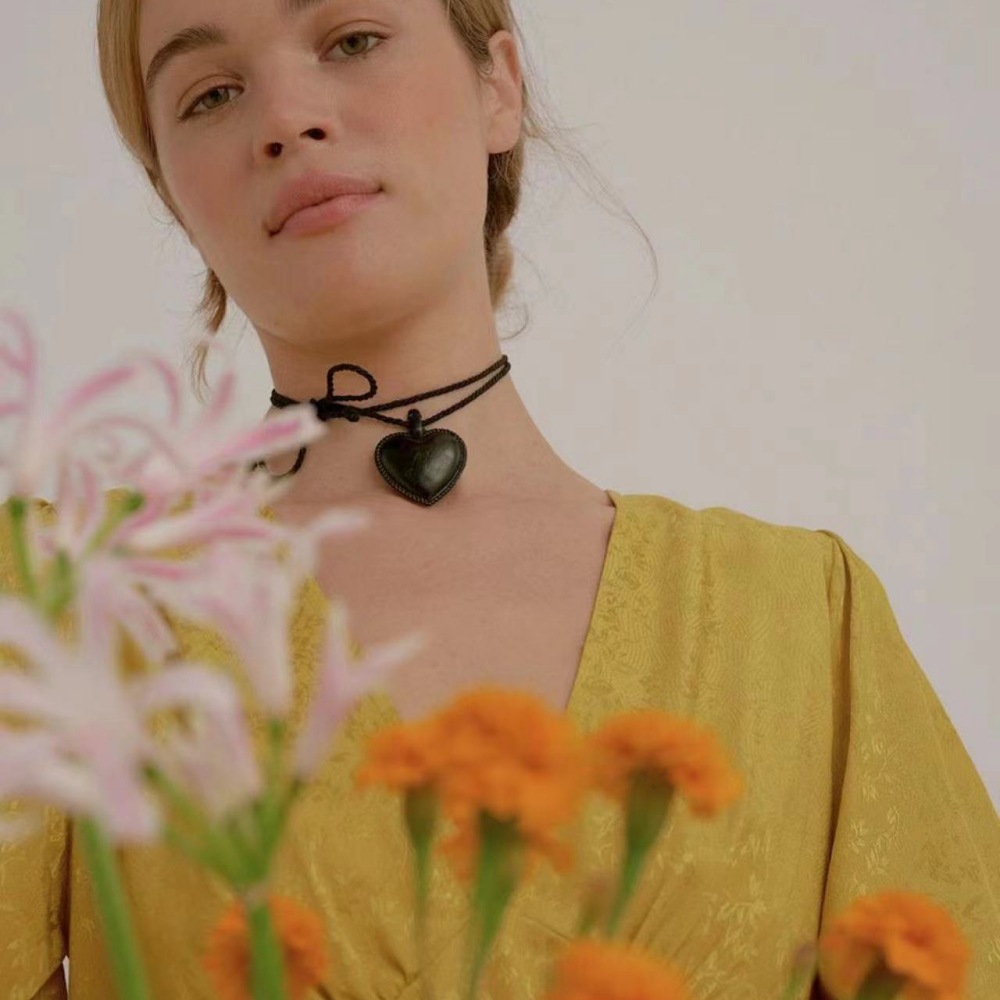 fever同款皮质爱心麻绳项链 黑桃心时髦百搭可调节可爱辣妹项链详情8