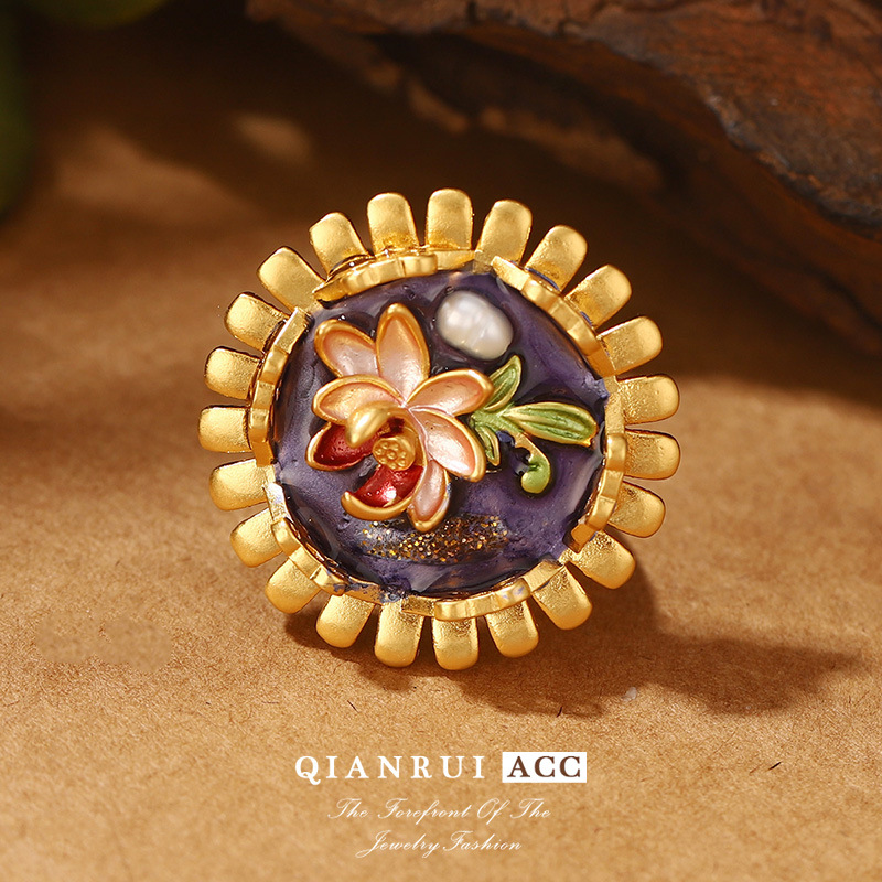 恶魔之眼珍珠夸张开口戒指莫奈花园油画系列流苏花卉珐琅耳环批发详情20