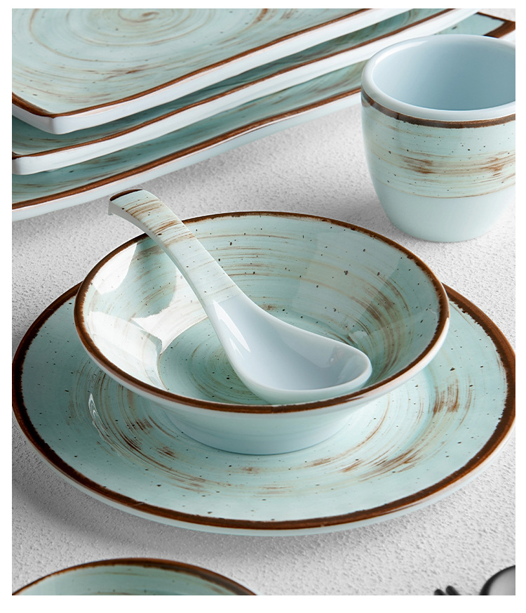New imitation porcelain KB blue glaze dot melamine tableware factory direct sales melamine tableware pic 7