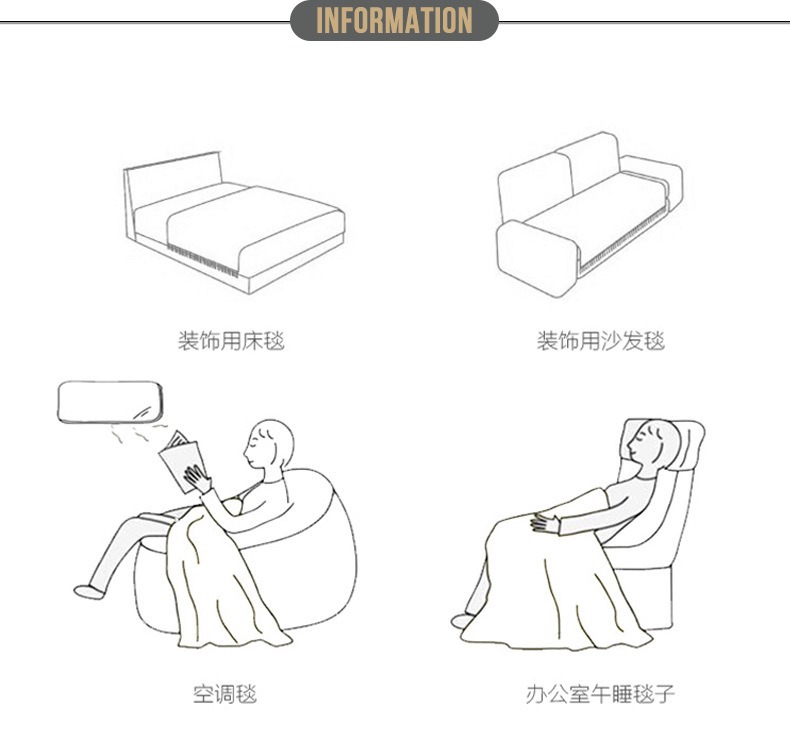 北欧沙发毯盖毯针织毛毯披肩毯亚马逊流苏空调毯床尾巾纯色夏凉毯详情14