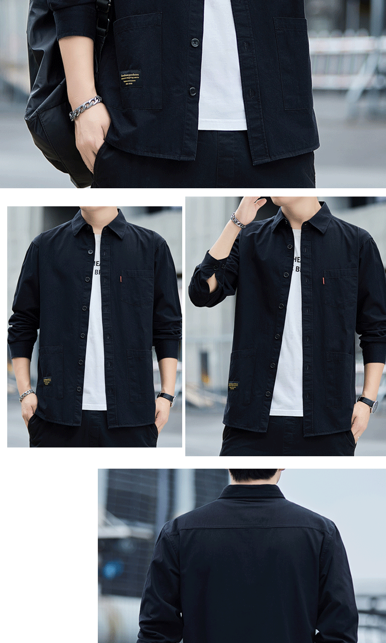 Long-sleeved workwear shirt for men, spring and autumn casual shirt for men pic 6