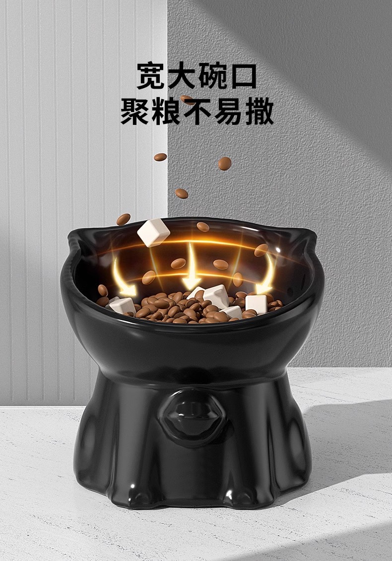 猫碗陶瓷猫食盆高脚斜口护颈防黑下巴猫咪饭碗防打翻狗喝水碗详情10