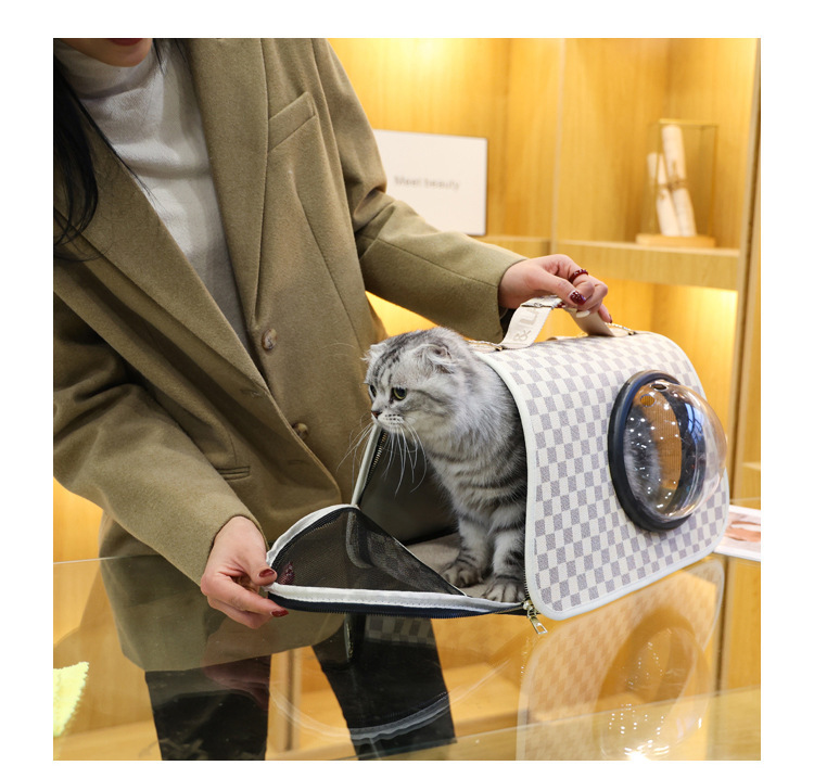 猫包外出便携冬季猫咪外出包太空舱单肩斜挎棋盘格宠物背包手提式详情17