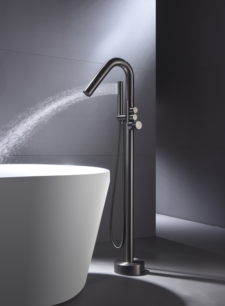 Cross-border exclusive floor-standing shower head set, hotel engineering bathtub, shower tub, edge faucet, shower head, brushed gold pic 9