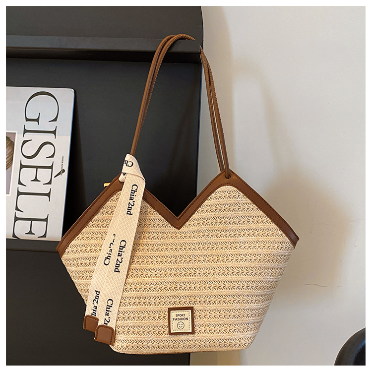 大容量托特包包女2025新款潮复古手提草编包百搭单肩编织包通勤包详情28