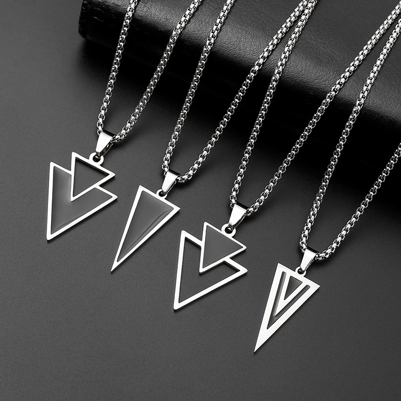 European and American stainless steel triangular geometric blackening oil pendant, silver necklace, cross-border jewelry wholesale accessories pic 8