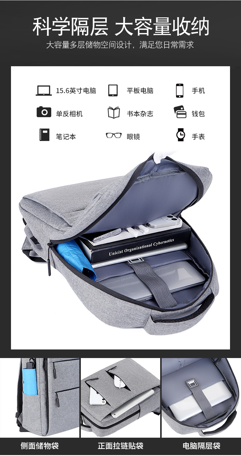 Cross border business backpack mochila multifuncional de gran capacidad para hombres advanced sense laptop bag USB imprimible pic 12