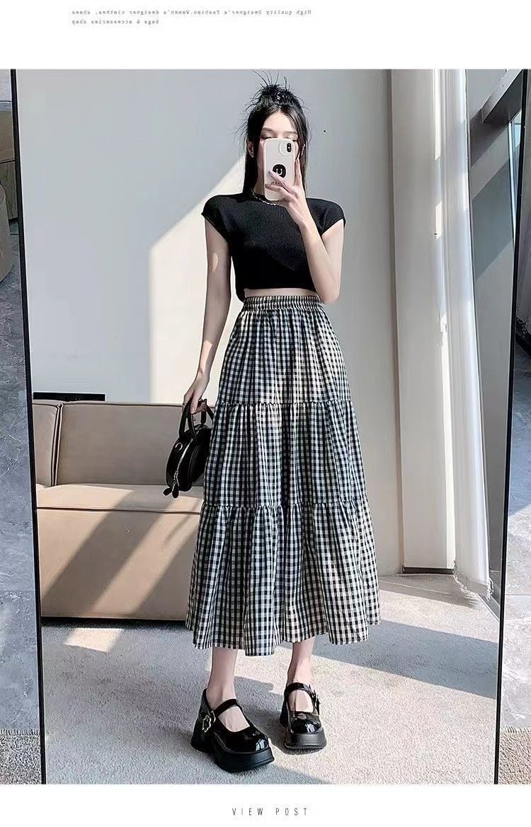 复古小格子半身裙女2025新款高腰a字长裙显瘦遮胯大摆伞裙蛋糕裙详情17