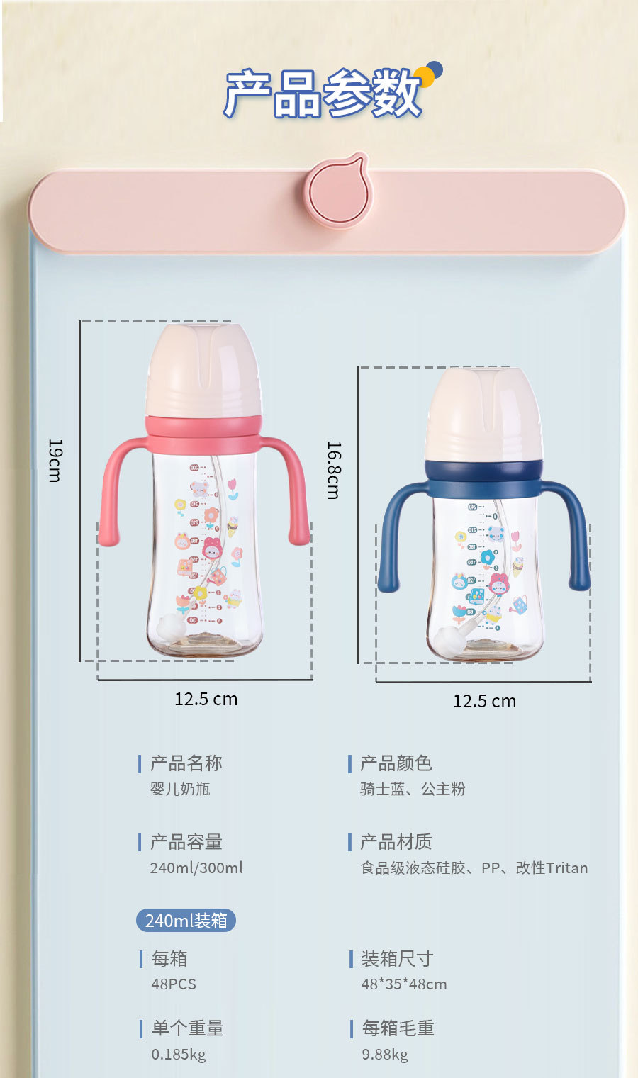 婴儿宽口径奶瓶宝宝一瓶三用防胀气防呛PP吸管杯新生儿喝奶学饮杯详情2