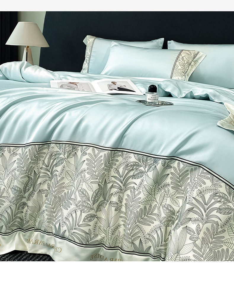 Ice silk four-piece set, nude bed cover, anti-slip washable silk quilt cover, Tencel light luxury and high-end feel pic 9