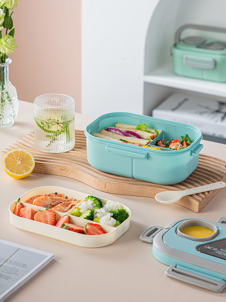 Convenient insulated lunch box, European-style oval sealed fresh-keeping lunch box, double-layer household adult lunch box, microwaveable pic 12
