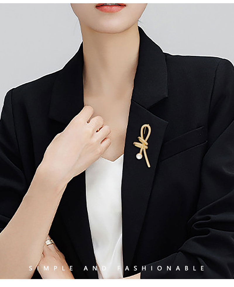 流光璀璨微镶满锆丝带结胸针时尚优雅淡水珍珠衣饰胸花百搭女别针详情8