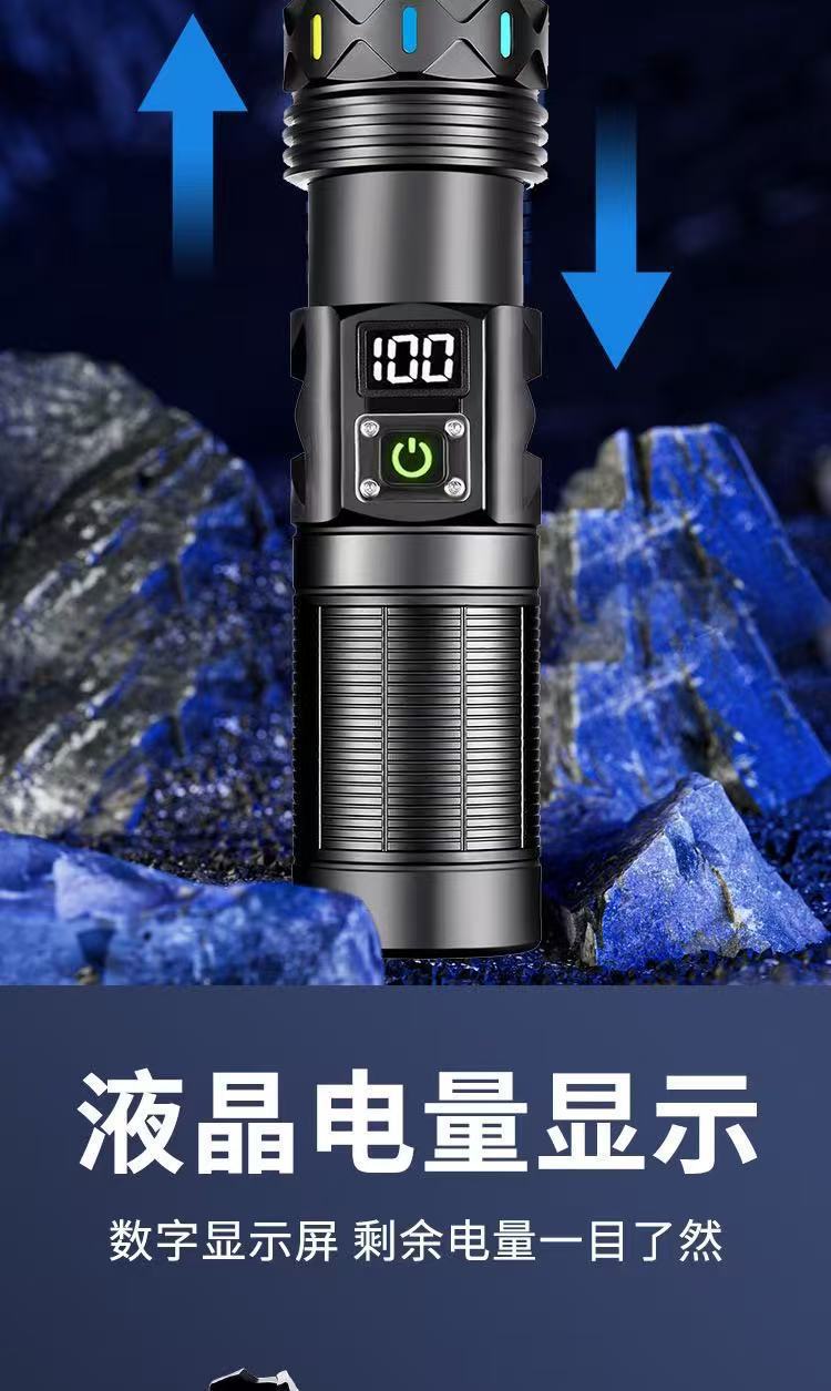 跨境新品强光手电筒户外超亮远射伸缩便携白激光充电激光炮手电电详情5