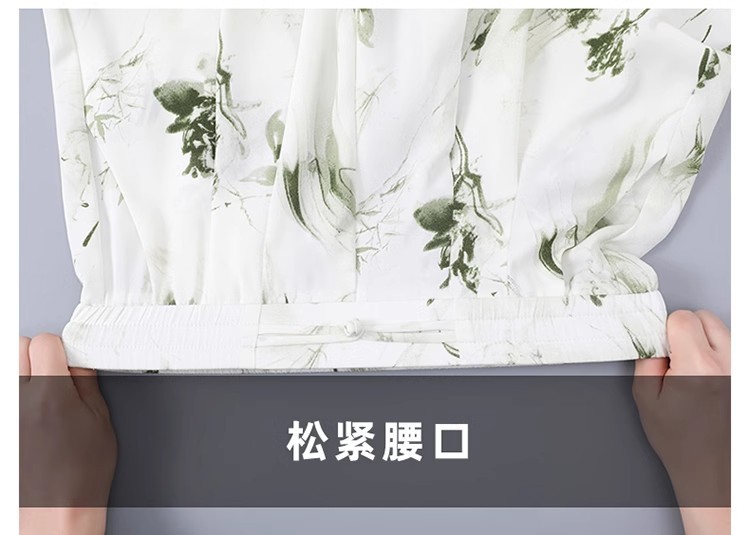 国潮水墨画印花冰丝阔腿七分裤子女夏季薄款2024新款高腰宽松垂感裤裙详情15