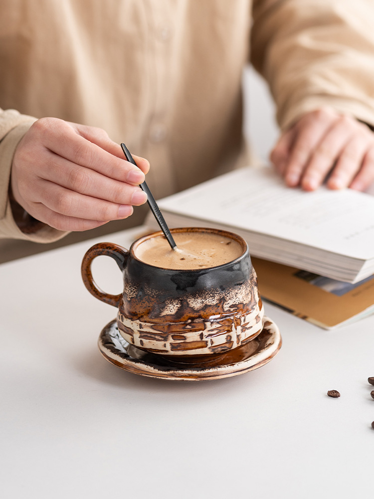 窑变咖啡杯碟套装复古陶瓷杯下午茶卡布奇诺拿铁咖啡杯家用马克杯详情19