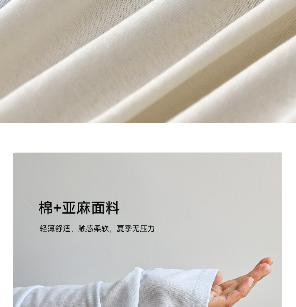 纯色棉亚麻圆领T恤女式春夏季薄款宽松上衣正肩显瘦套头休闲短袖详情9
