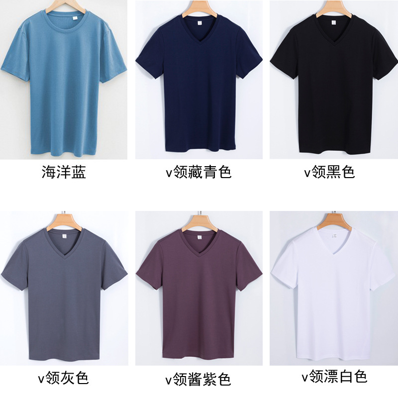 2026 High-end 190g high-count double-sided mercerized cotton T-shirt for men, pure cotton round neck short-sleeved T-shirt made of horse cotton pic 51
