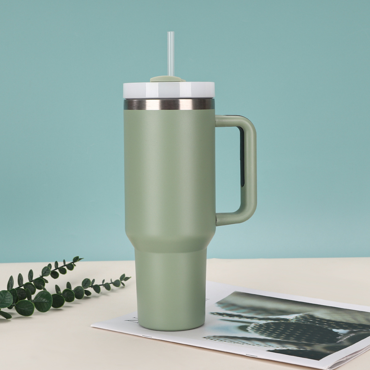 跨境热销纯色304不锈钢保温杯便携保冷时尚汽车杯户外简约吸管杯详情7