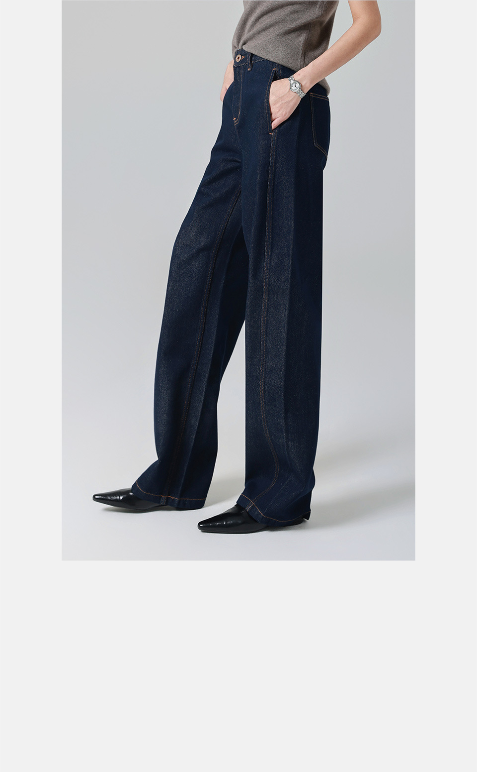 Spring Denim/Slightly curved high-waisted jeans for women, loose and wide-leg, original color 2026 Spring new style, elegant and slimming pic 25