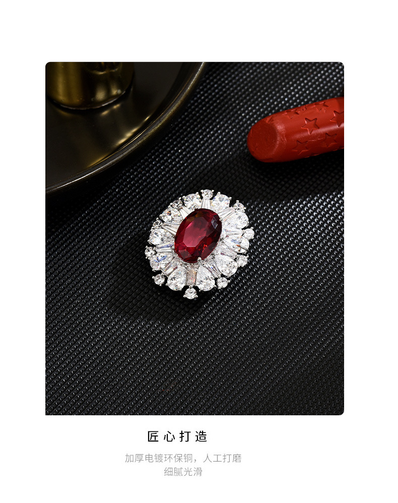 新款磁吸欧式复古蛋形红宝石胸针女高碳钻奢华配饰2024热销详情6