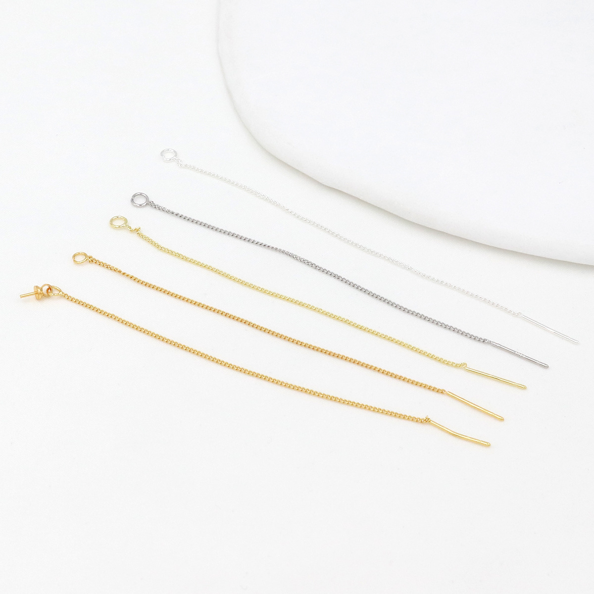 Copper-plated 18K real gold color retention box chain ear wire 14K earring chain ear needle welded flat chain ear accessory A55 pic 3
