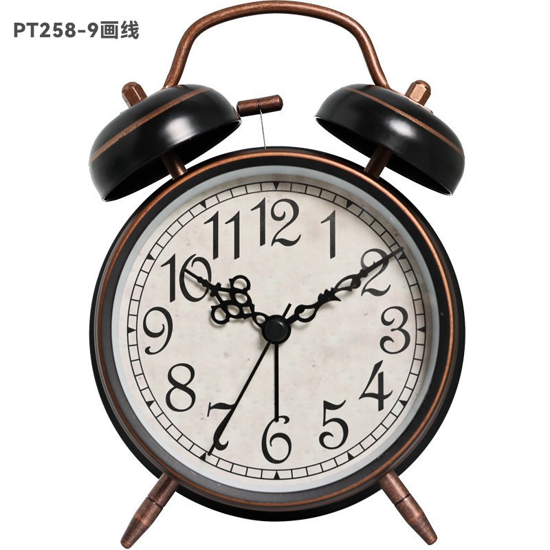 4-inch electroplated metal silent double bell alarm clock, glass silk-screened scale digital clock face, luminous clock face pic 19