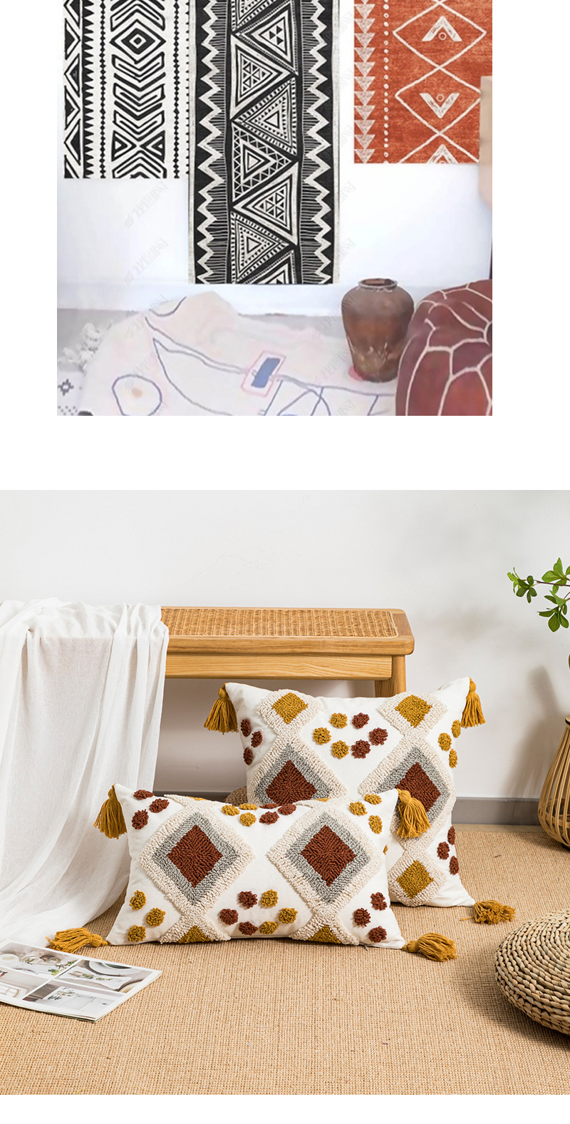 Bohemian throw pillows, living room sofa cushions, velvet canvas embroidered cushions, ethnic-style homestay bedroom, headboard throw pillowcases pic 3