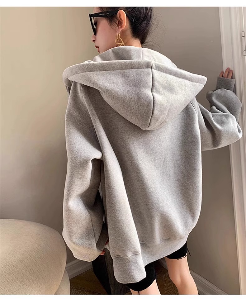 春秋薄款纯棉外套oversize大码宽松开衫卫衣ins胖mm上衣男女同款详情24